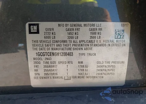 2017 Chevrolet Colorado Lt from USA, damaged, VIN 1GCGTCEN6H1208403